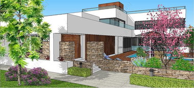 精品現(xiàn)代風(fēng)格獨棟別墅建筑 帶屋頂花園和游泳池 景觀庭院su模型設(shè)計模型下載