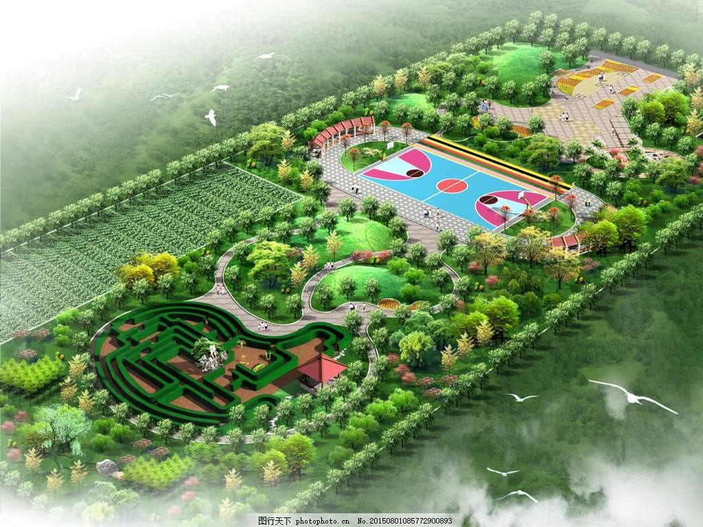 PSD游園景觀鳥瞰